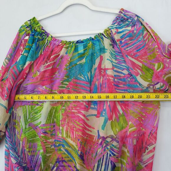 Lane Bryant Gypsy Sheer Top Women 14/16 Split 3/4 Sleeve Colorful Blouson - Picture 6 of 13